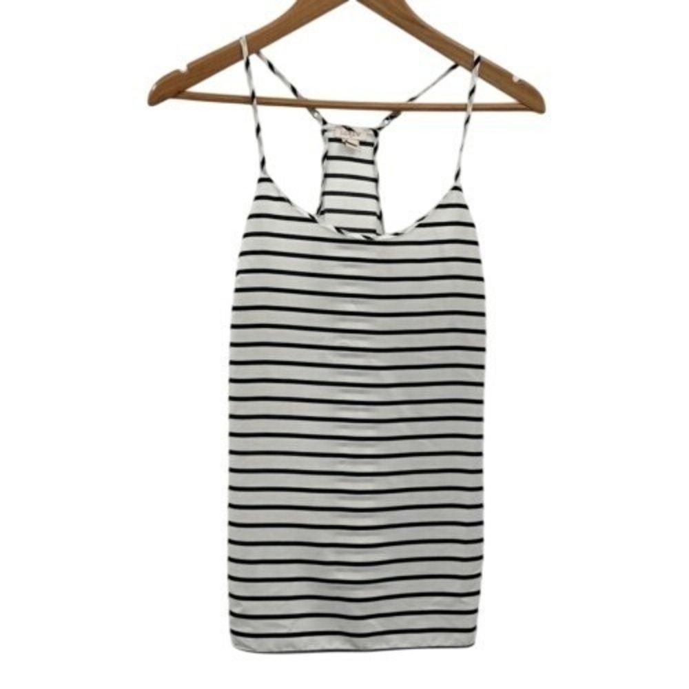 J. Crew Tank Top Halter Women Size 2 Black White Stripe Nautical Minimalist